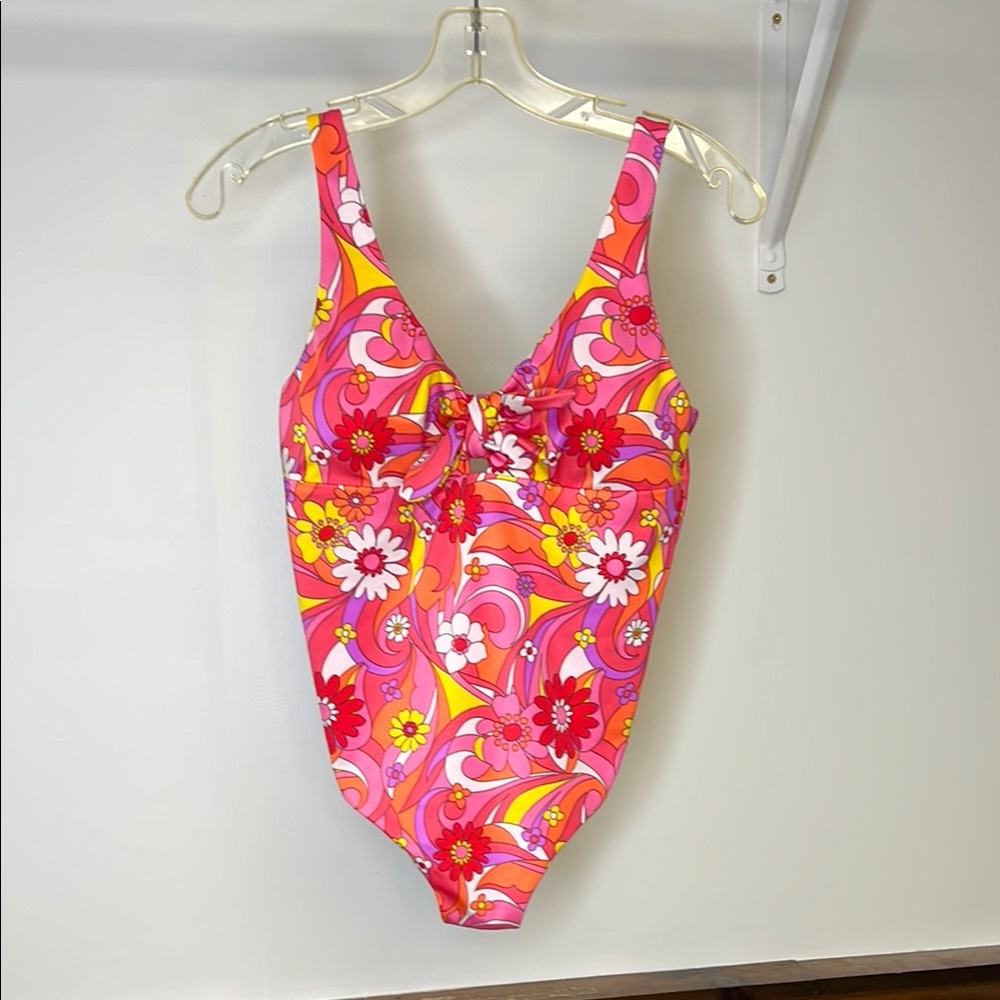 OVS Floral Retro Style One-Piece‎ Swimsuit Pink and Orange- M